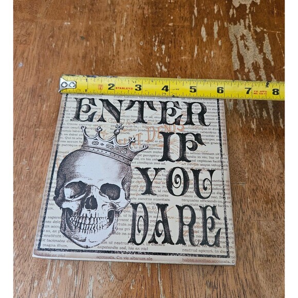 Halloween Wooden Sign Decor New Enter If You Dare Skull Creepy Skeleton - Picture 2 of 7